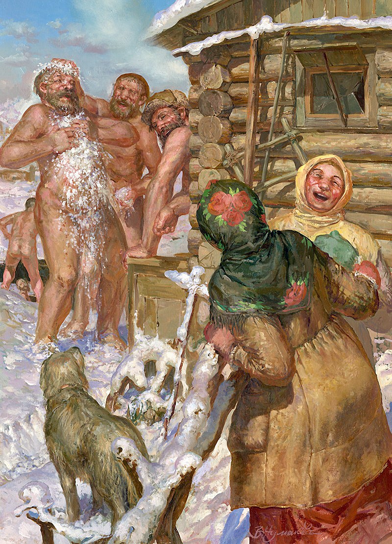 С двумя мужчинами в сауне