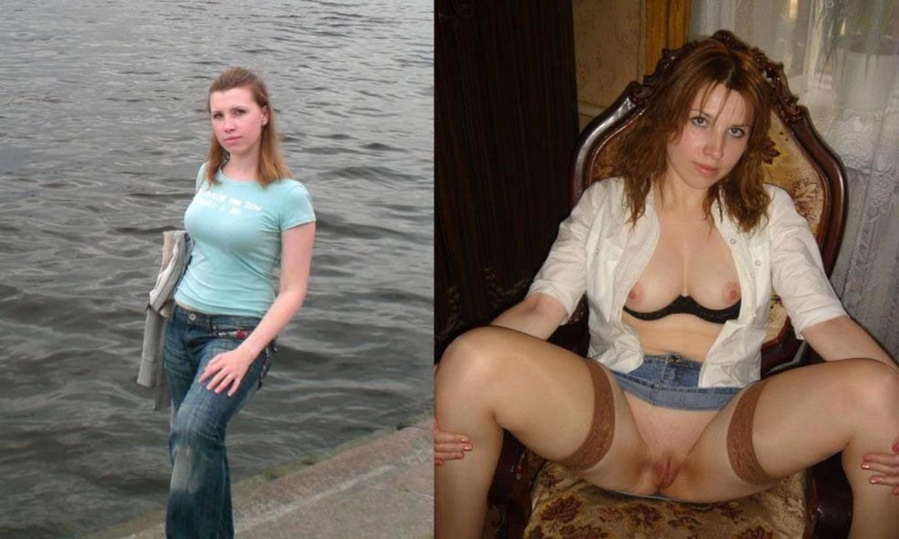 Жена в одежде и без трусов