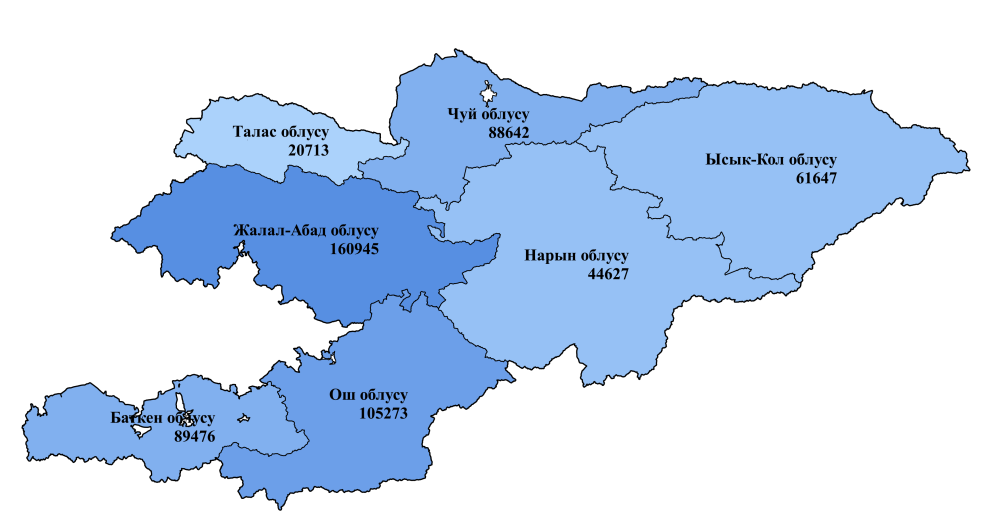 Карта Кыргызстана по областям