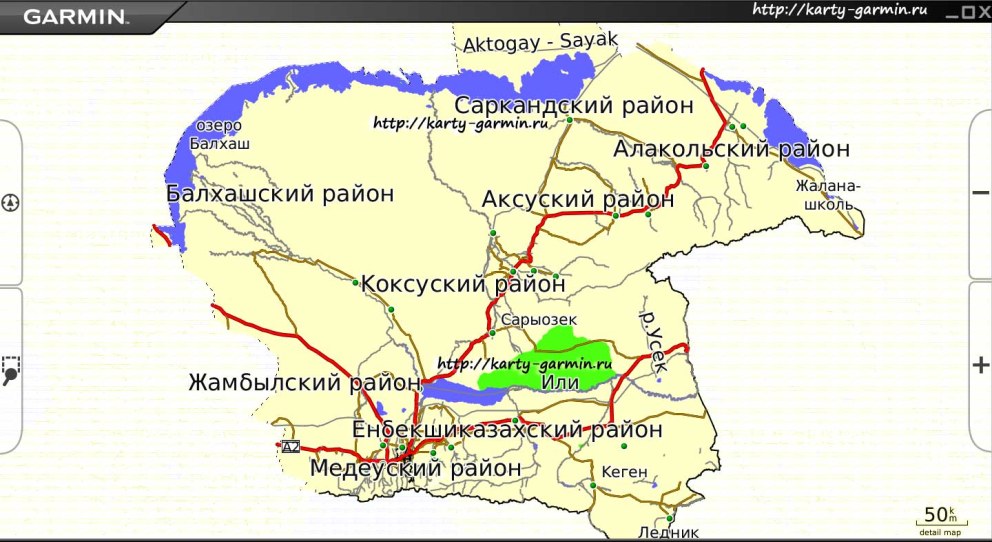 Карта Алматинской области с районами